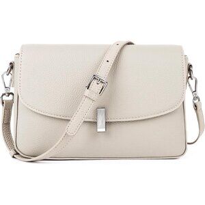 Women’s White Leather Crossbody Shoulder Bag with Detachable Straps and Spacious